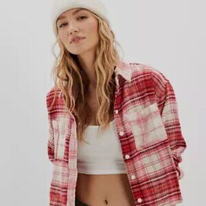 Womens American Eage Pink red Plaid Button Down Top Size Small Valentines